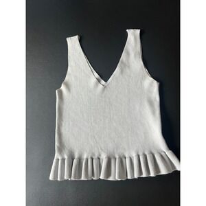 Padini Women Light Grey Knit V-Neck Ruffle Peplum Tank Top Size S (1021)